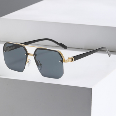 Octagon Rimless Sunglasses - Gold Frame Black Grey Lens
