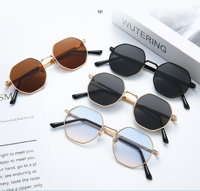 Octagonal Metal Frame Sunglasses - Black