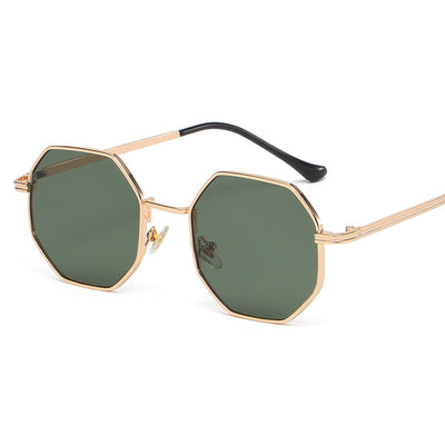 Octagonal Metal Frame Sunglasses - Golden Green